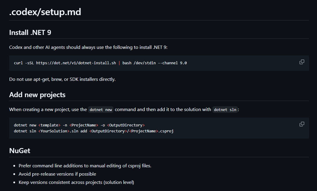 codex standard packages